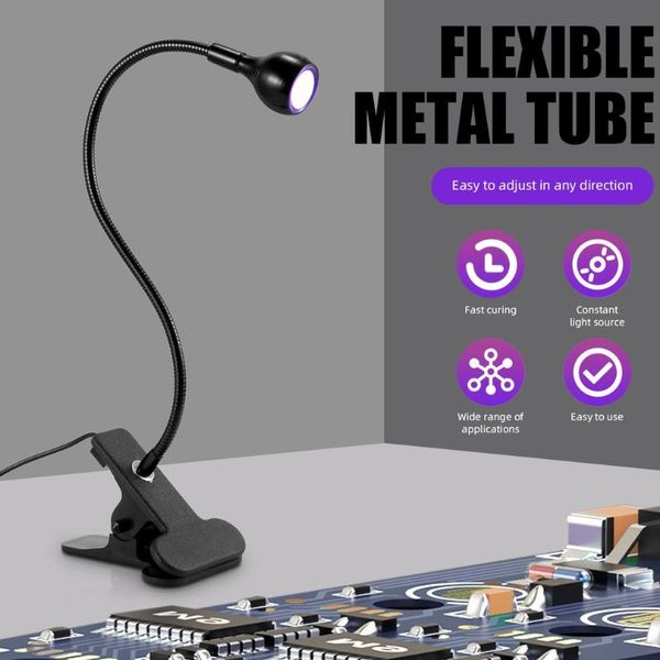 Lâmpadas de mesa 395nm LED LUZES ULTRAVIOLET CLIP-ON FLEXIBLE METAL TUBE LAMP