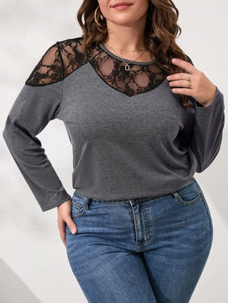 

plus contrast lace tee n3qo#, Black