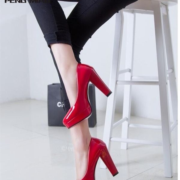 

women pumps shoes pu leather shallow slip on round toe high heels wedding party derss mujer plus size 34 42 220721, Black