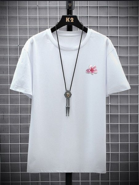 

men floral print drop shoulder tee a1ef#, White;black