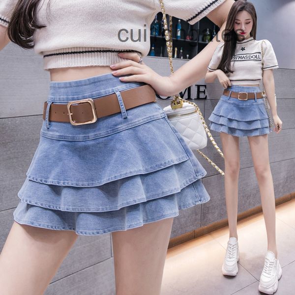 

2022 designer di or t shirt and tees dress belt cake skirt denim women's 2022 spring new pants elastic waist thin fashion trend, Black