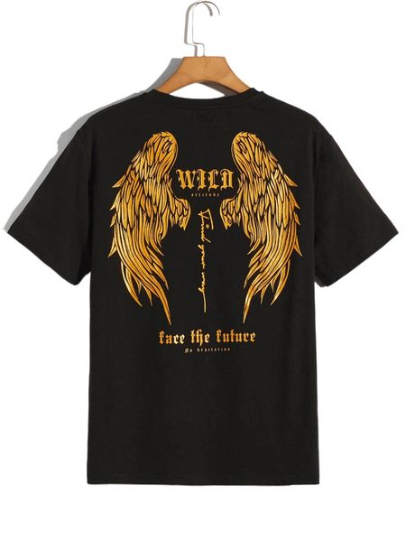 

men wings & slogan graphic tee v1a8#, White;black