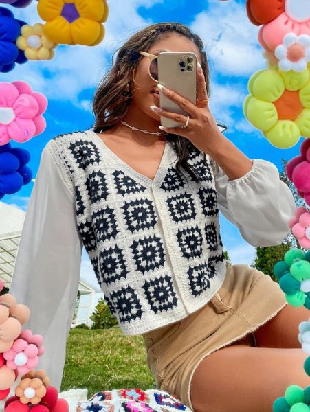 

floral pattern bishop sleeve x37u#, White