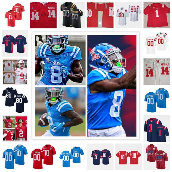 

2022 ncaa custom stitched ole miss rebels football jersey 80 jahcour pearson ,90 tywone malone,87 hudson wolfe 31 jaylon jones 0 lakia henry, Black