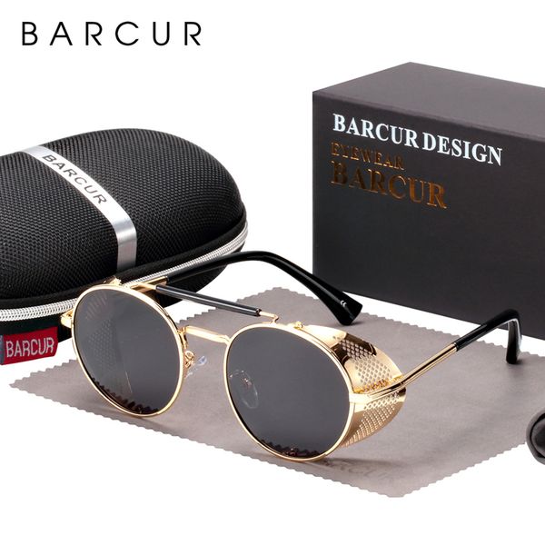 

barcur retro round polarized steampunk sunglasses men sun glasses for women vintage style uv400 220510, White;black