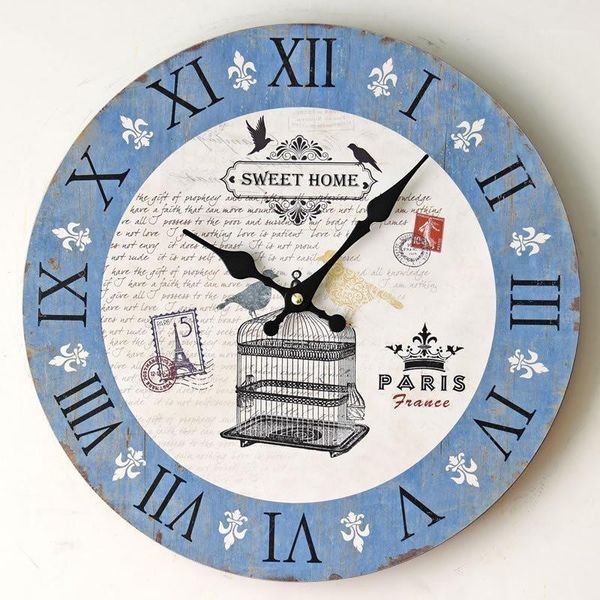 Orologi da parete Orologio al quarzo retrò Sweet Office Decor Lettera European Birdcage Design Reloj Camera da letto Saat Artigianato in legno