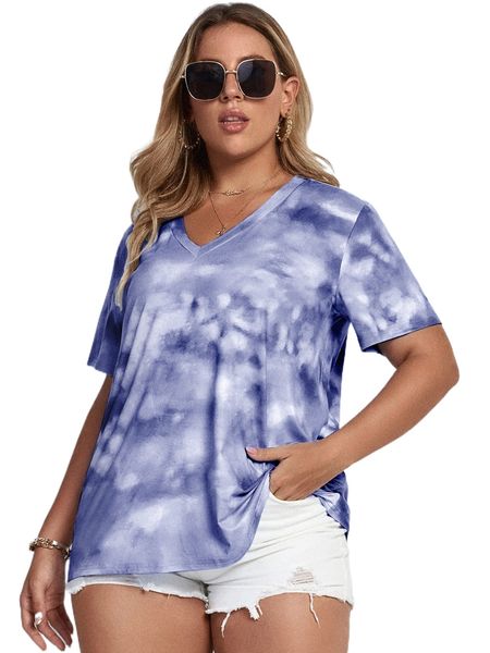 

plus v-neck tie dye tee 36dh#, Black
