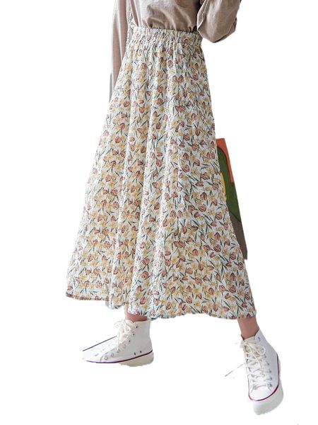 

dazy allover floral print high waist skirt a9io#, Black