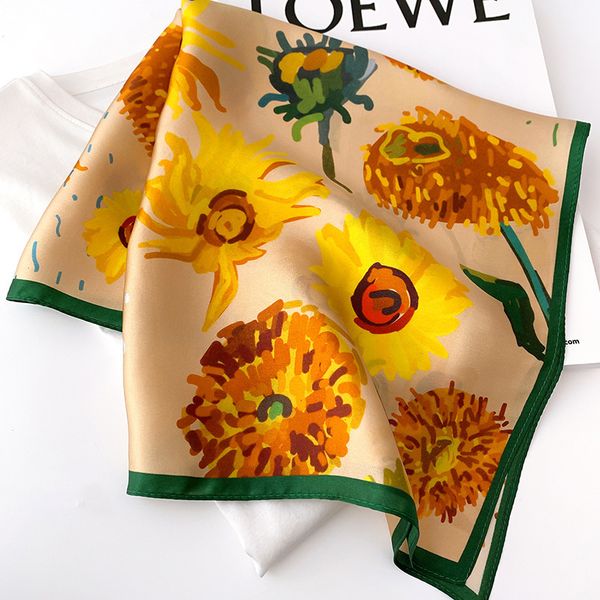 

silk scarf autumn new mulberry silk small square towel korean fashion womens sunflower vintage, Blue;gray