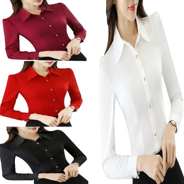Camicetta bianca a maniche lunghe da donna Camicia elegante oversize stile coreano Camicia da ufficio formale da donna nera Top 2022 Taglie forti