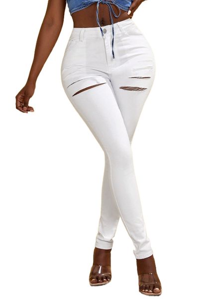 

sxy ripped frayed cut out skinny jeans f1ay#, Blue