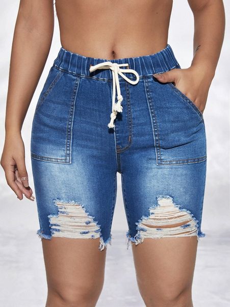 

sxy drawstring waist ripped raw hem denim shorts s5qw#, White;black