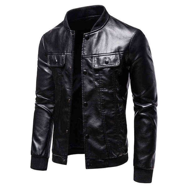 

black faux leather jacket men's motorcycle british fashion slim tooling male pu leather coat stand collar casual streetwear 4xl t220728