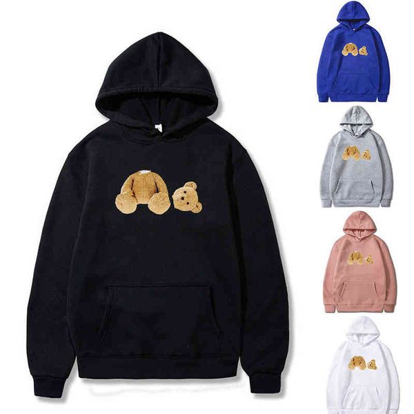 

men and women hoodie sweatshirts spring street casual all-match clothing fashion bear print long sleeve pullover hoodied y220702, Black