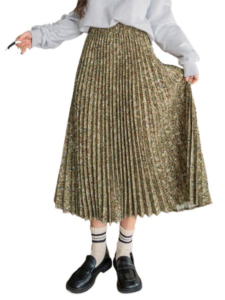 

dazy high waist ditsy floral pleated skirt c4ev#, Black