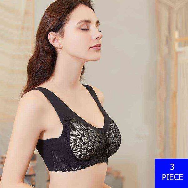 

3pcs women plus size bra 3xl4xl seamless bras for women underwear lace push up bra bralette with pad bra l220726, Red;black