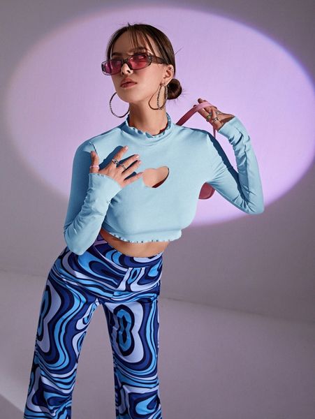 

heart cutout lettuce trim crop tee f6rd#, White