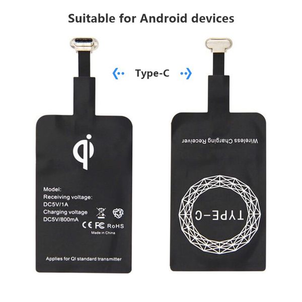 Leichter Qi-Wireless-Ladegerät-Empfänger für Samsung Huawei Xiaomi Universal-Micro-USB-Typ-C-Schnell-Wireless-Ladegerät-Adapter