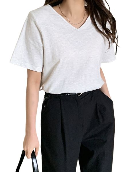 

dazy solid v neck tee h1ht#, White