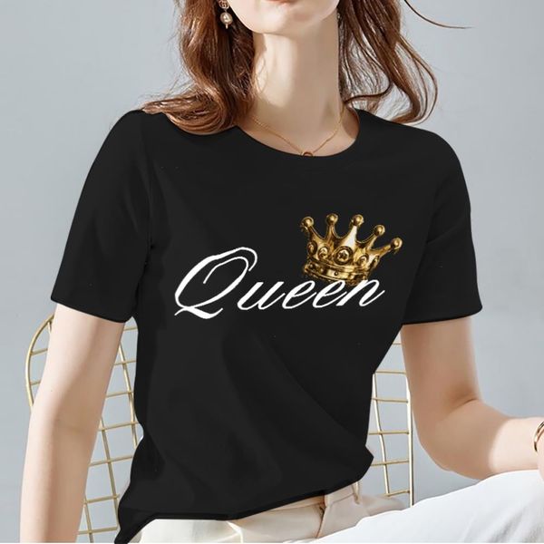Mulheres Tshirts Summer Queen Crown Padrão Imprimir Tops