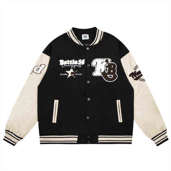 

hop 2022 hip oversized baseball jacket letter heart star embroidery vintage harajuku streetwear college couple jackets coat t220728, Black;brown