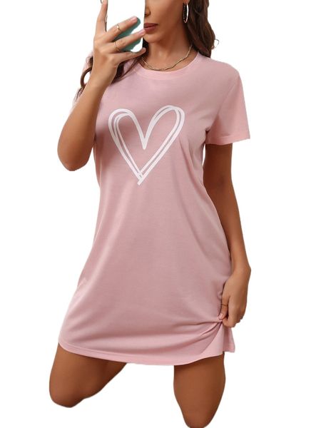 

heart print night dress y9vf#, Black;red