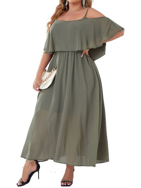 

plus cold shoulder overlay dress 07zp#, Black