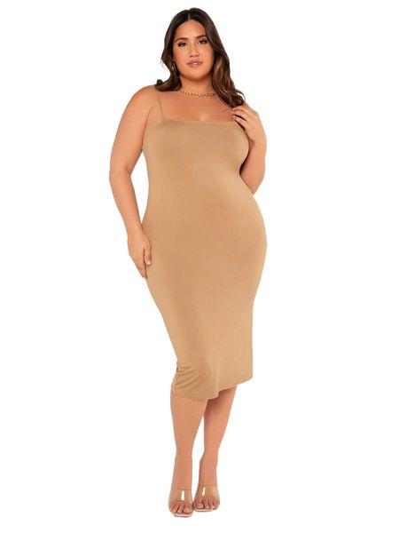 

plus solid cami bodycon dress j48i#, Black
