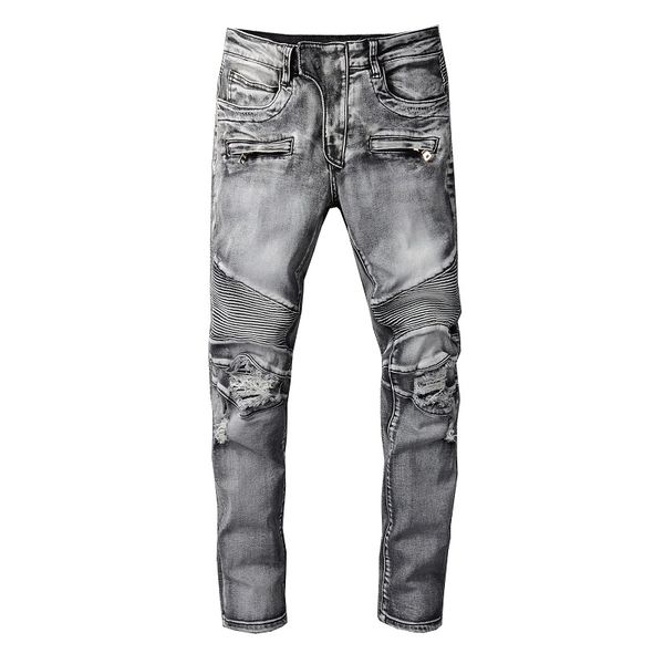 Мужские джинсы Дизайнерские джинсы больших размеров для мужчин Брюки Джинсовые рваные серые мужские рваные серые мужские джинсы в стиле хип-хоп Высочайшее качество Skinny Youth Black Rock Tall Slim Fit Stretch Elastic Hip Hop Biker Str