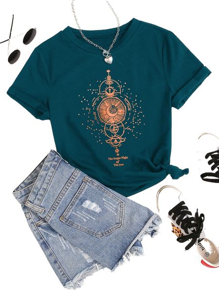 

plus galaxy and slogan graphic tee i8f8#, Black