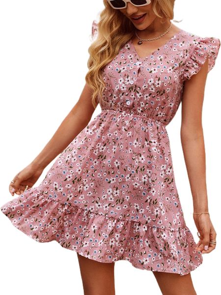 

floral print ruffle trim dress o7uh#, Black;gray