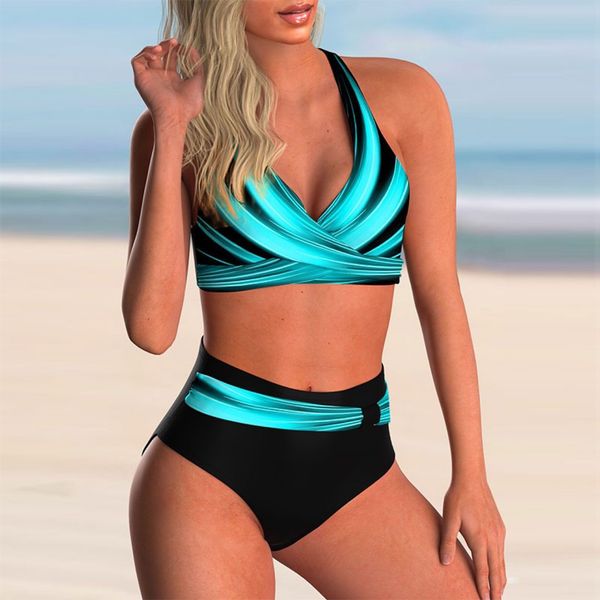 

new bikini swimsuit plus size high waist printed women bikini set beachwear push up bathing suit female swimwear two piece, White;black