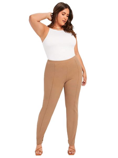 

evolu plus high waist seam detail pants c1hp#, Black