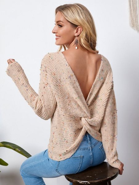 

emery rose drop shoulder twist back sweater p9x1#, White;black