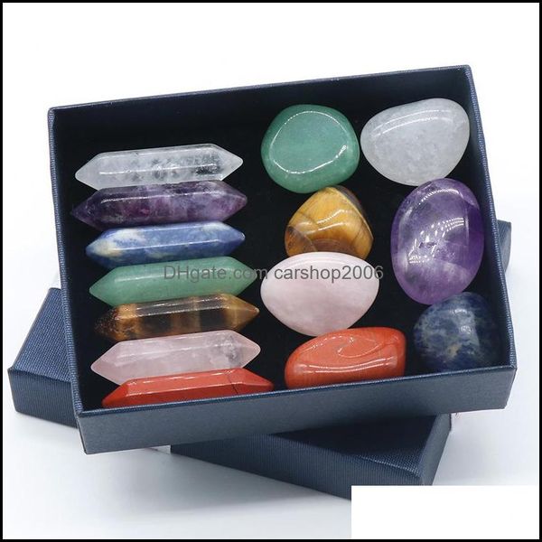 Stone Loose Lower J￳ias 7 Chakra Conjunto Reiki Ornamentos de cristal natural de rock quartzo yoga Energia de cura artesanato artesanal decora￧￣o de decora￧￣o Drop D