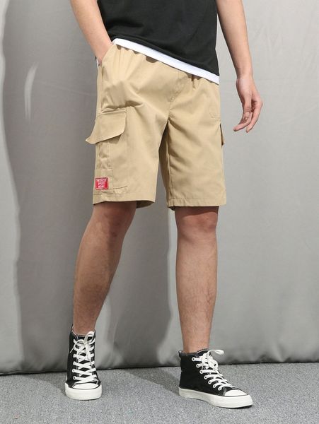

men letter patched flap pocket shorts r7bz#, White;black