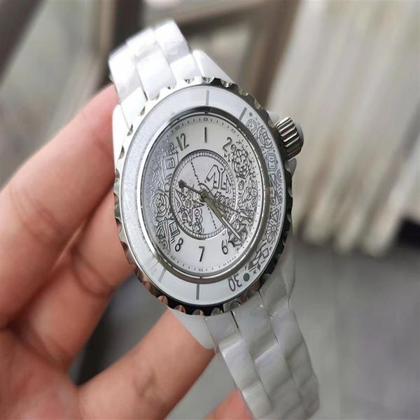 

new brand women men couple ceramic watch totem design dial 12 series famous brand logo clock lady watches 33mm 38mm273l, Slivery;brown