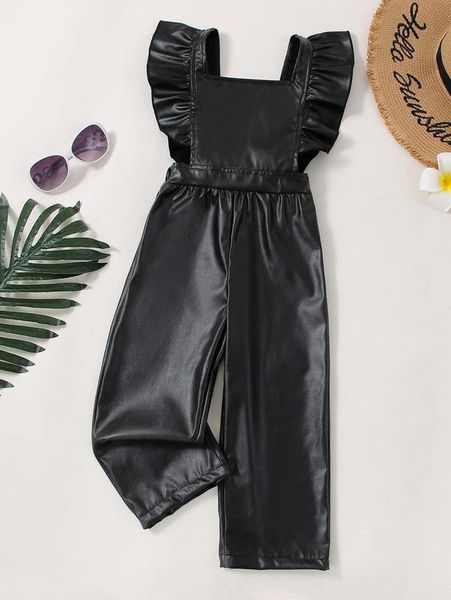 

toddler girls square neck ruffle trim pu jumpsuit she, Blue