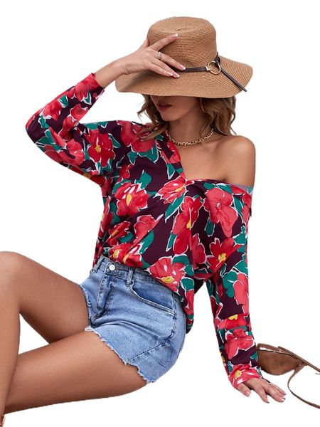 

floral print puff sleeve blouse v1qs#, White