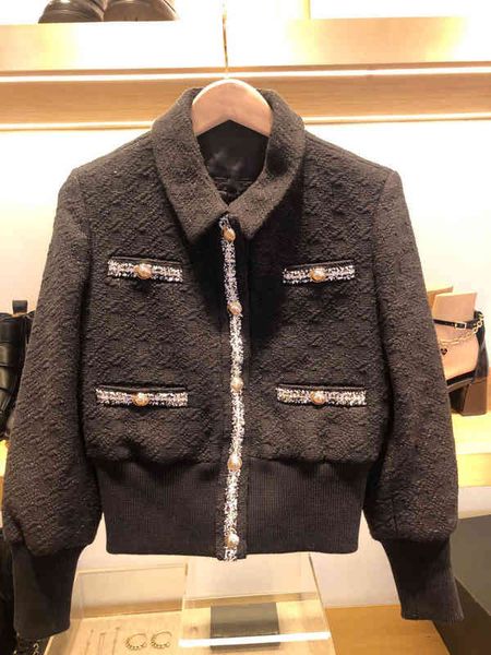 

women's jackets fadan style in autumn and winter small fragrance lapel gold button tweed short coat female, Black;brown