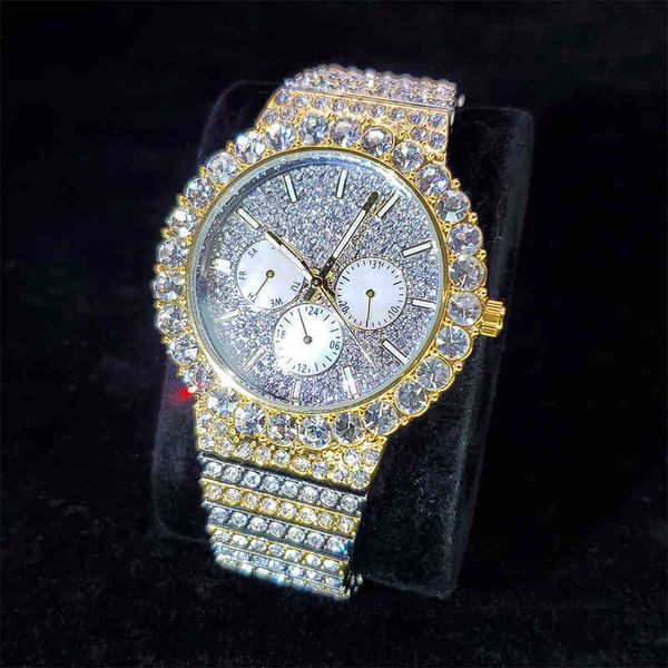 MISSFOX Luxus Diamant Mann Uhr Hiphop Gold Und Silber Edelstahl Armbanduhr Männer Mode Blingbling Männer Quart WatchQY1U