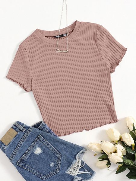 

solid lettuce trim rib-knit tee u1hl#, White