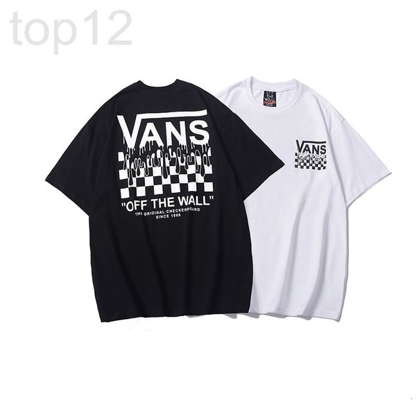 

women's t-shirt designer 2022 summer new vance short sleeved men's and women's checkerboard printing loose casual round neck, White