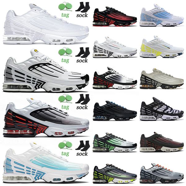 

authentic tn plus 3 mens women running shoes tuned iii triple white multi black red with orange laser blue bone neon green and aqua obsidian, White;red