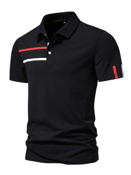 

men contrast tape polo shirt a80e#, White;black