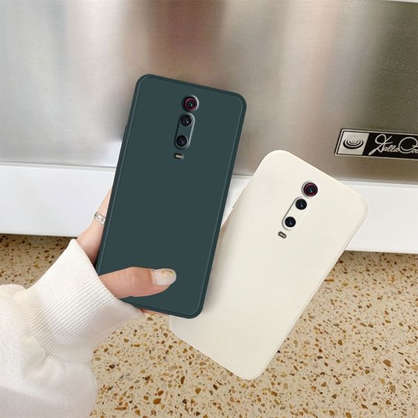 Capas de celular de silicone líquido de luxo com design de borda reta, capa traseira de TPU macio ultrafino para Xiaomi Redmi K20 Pro Mi 9T Pro