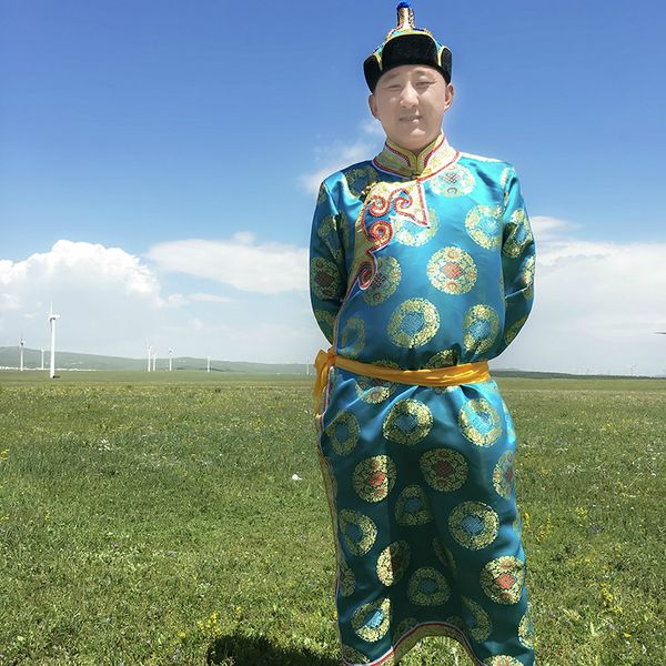 Bühnenkleidung Mongolei-Stammkostüm, ethnische Minderheit, Männer, mongolische lange Robe, Performance-Kleidung, Erwachsene, täglicher Robe-Mann