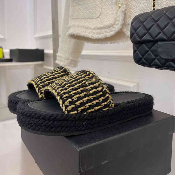 

dress shoes woman summer shoes wool knitting genuine leather platform slippers open-toe holiday beach apartments designer, Black