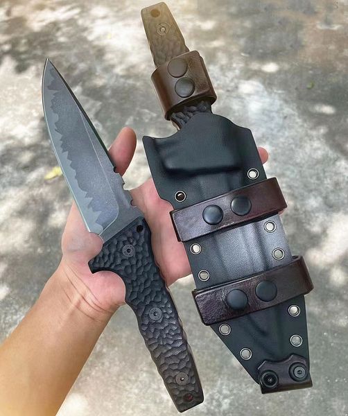 High End Strong M15 Survival Coltello dritto Z-Wear PM Steel Black Stone Wash Drop Point Lama Full Tang Honeycomb G10 Manico con Kydex