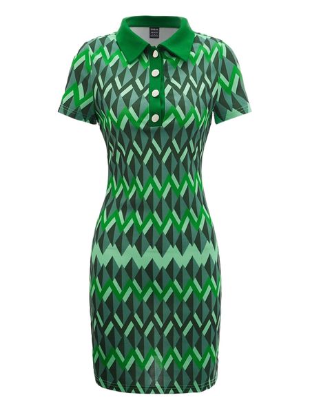 

mod geo print quarter button dress r74u#, Black;gray